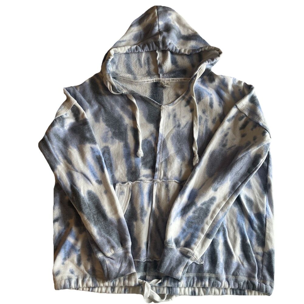 Live Well Hoodie Women’s M Tie Dye Blue White Drawstring Waist Pocket Pullover